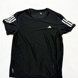 adidas aeroready Black Short-Sleeve Athletic Tee with White Stripes